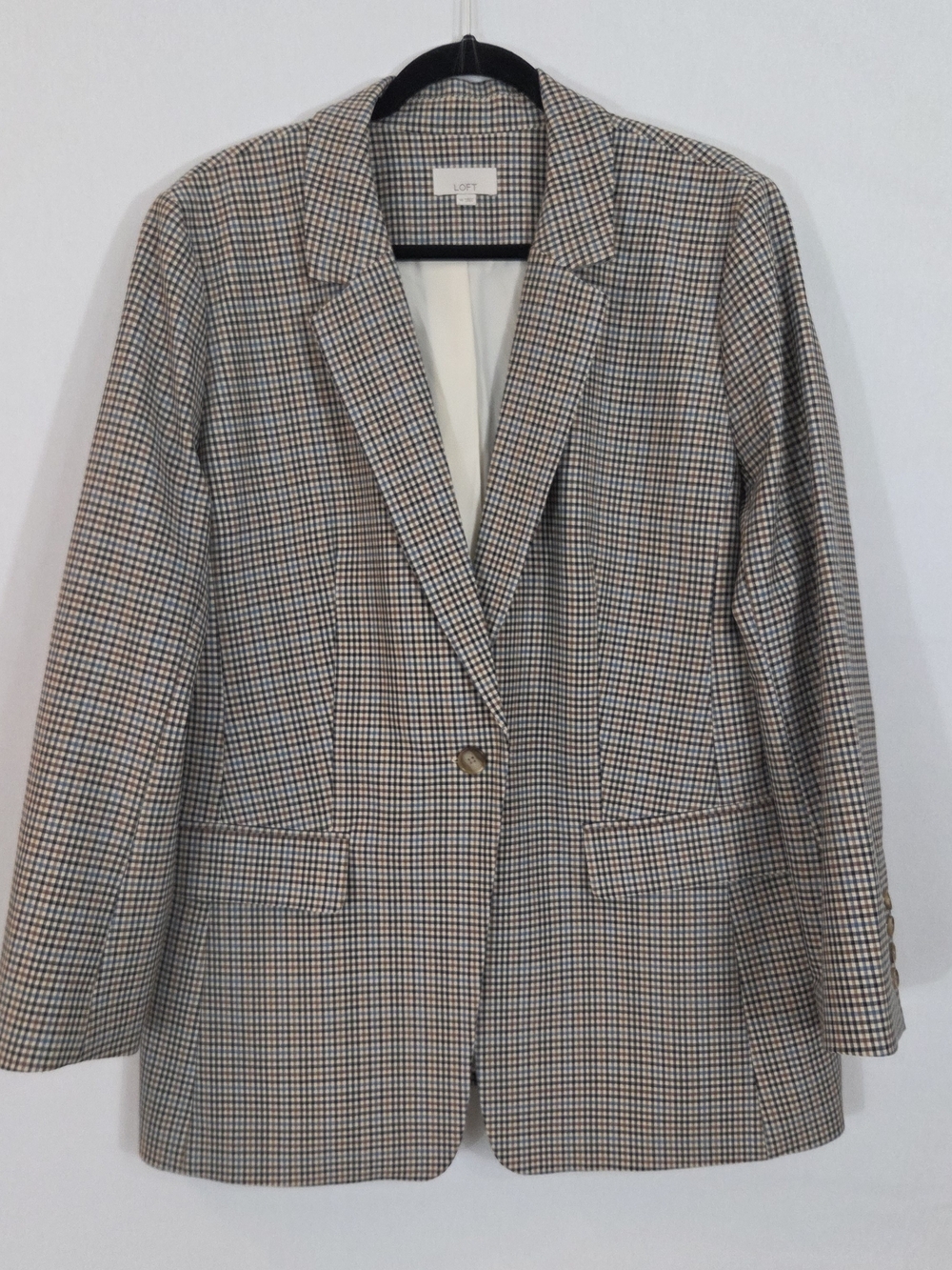 LOFT Plaid Single-Button Blazer in Brown, Grey, And Blue
